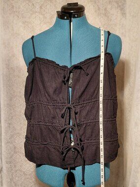 Black Linen Tie Front Tank Top